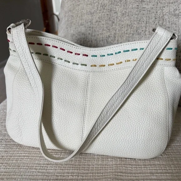 Brighton Y2K Rainbow Stitch Off White Pebbled Leather Shoulder Bag - Picture 6 of 10